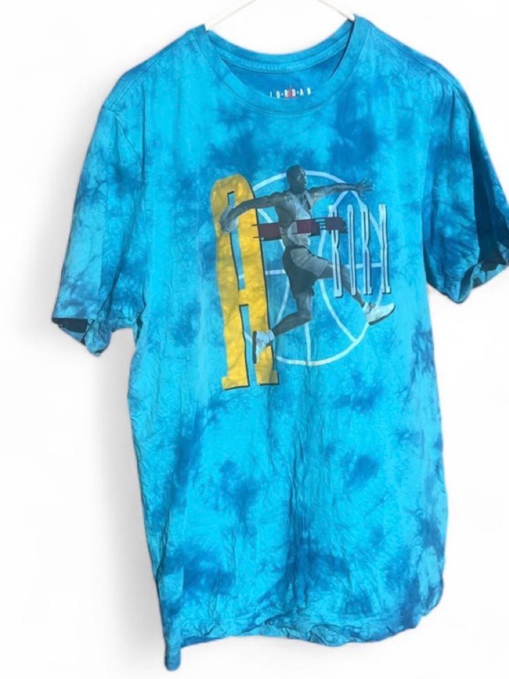Jordan Blue Tie-Dye Short Sleeve Tee with Yellow Graphic